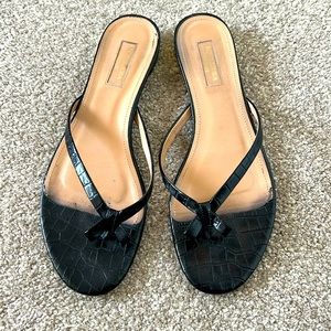 AQUAZZURA black croc bow flat sandal size 40